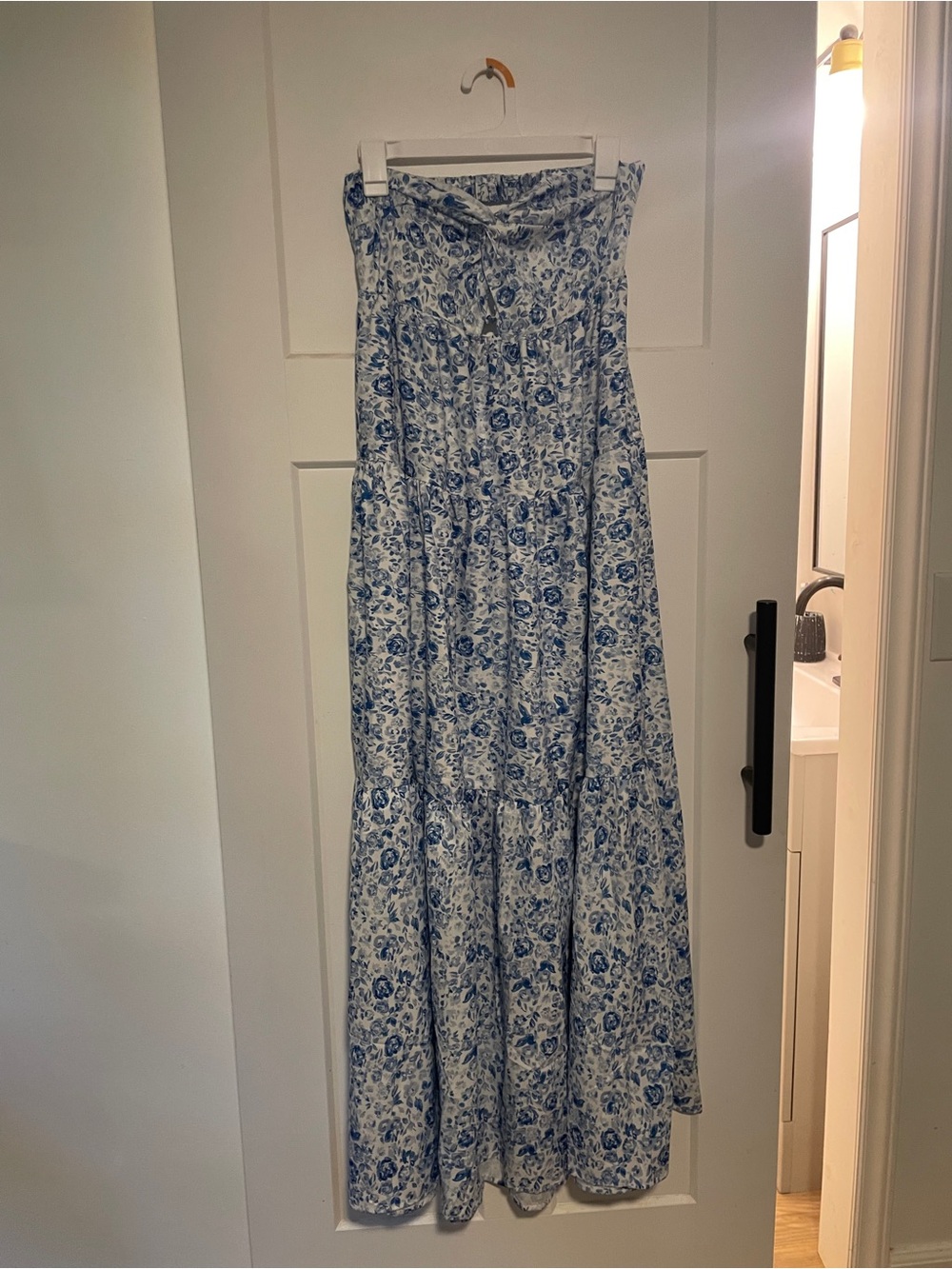 Blue Floral Strapless Maxi Dress